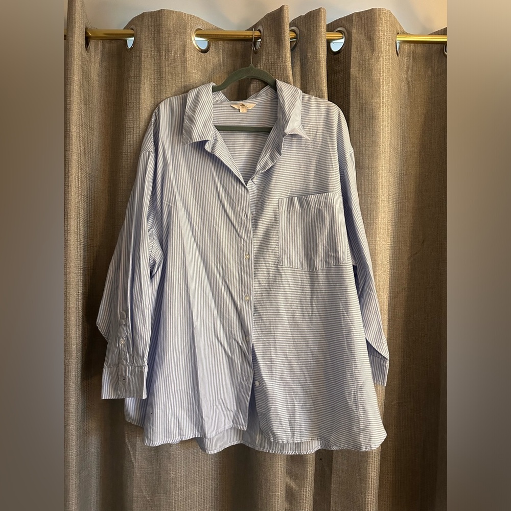 Long sleeved blue and white striped button down